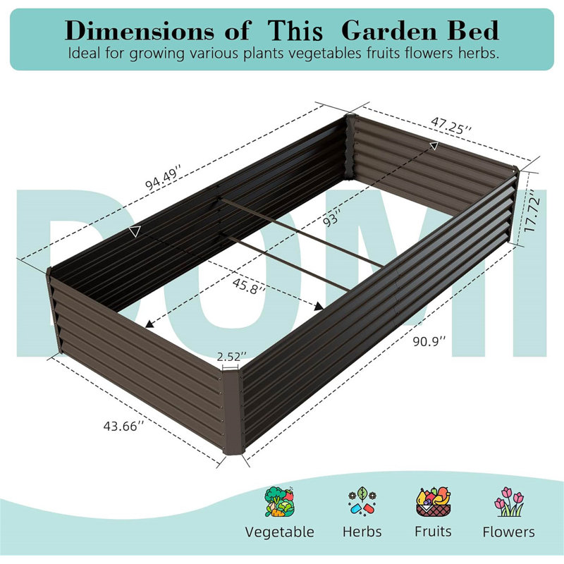 8X4x1.5 Ft Galvanized Raised Garden Bed, Outdoor Planter Garden Boxes Large Metal Planter Box For Gardening Vegetables Fruits Flowers,Brown