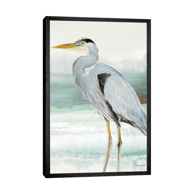 Heron On Seaglass I by Lanie Loreth - Painting on Canvas, 152.5 cm H x 101.5 cm W, Black Framed Canvas