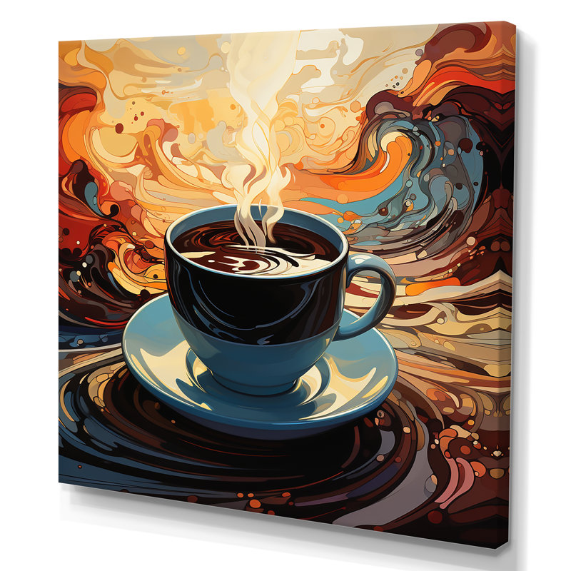 «Yellow Steaming Cup Of Coffee II» - art mural café, H 30 po x l 30 po x P 1,5 po
