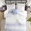 Housse de couette en coton 5 pièces pour lit double / grand lit - Design texturé tissé avec fermeture à boutons et couvre-oreillers décoratifs-116012627