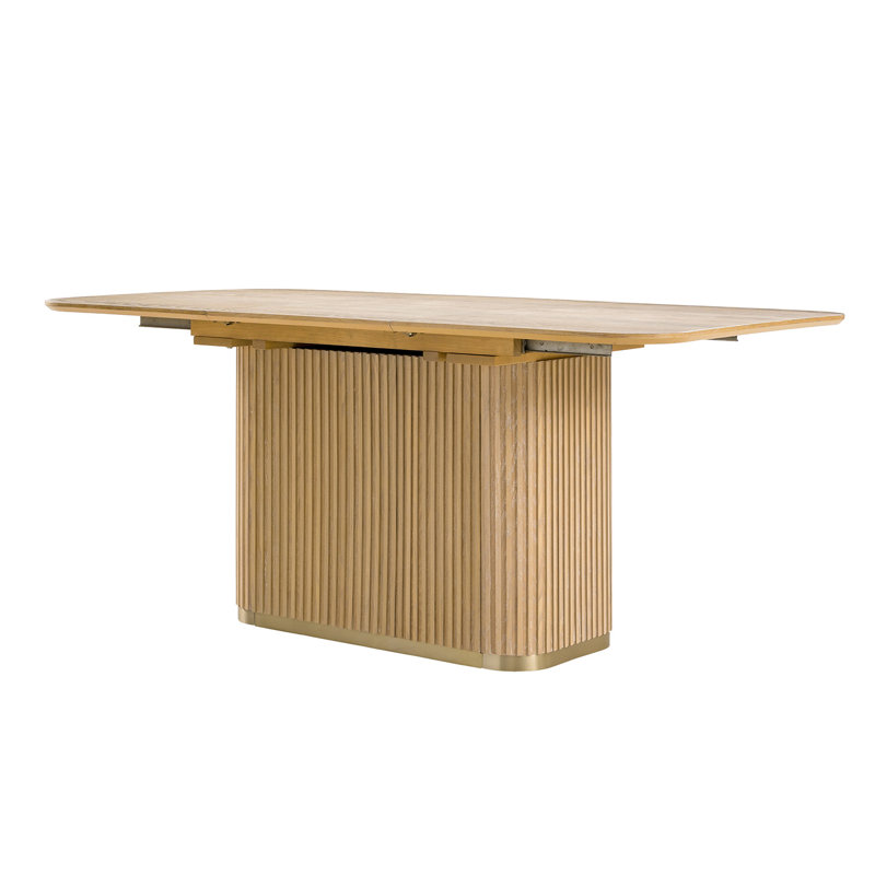 Dacosta 68'' W Modern Fluted Dining Table with Extendable Tabletop, Oak
