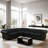 3 - Piece 138" Wide Genuine Cowhide Leather Luxury Chesterfield Living Room Sectional-411876319-411876317