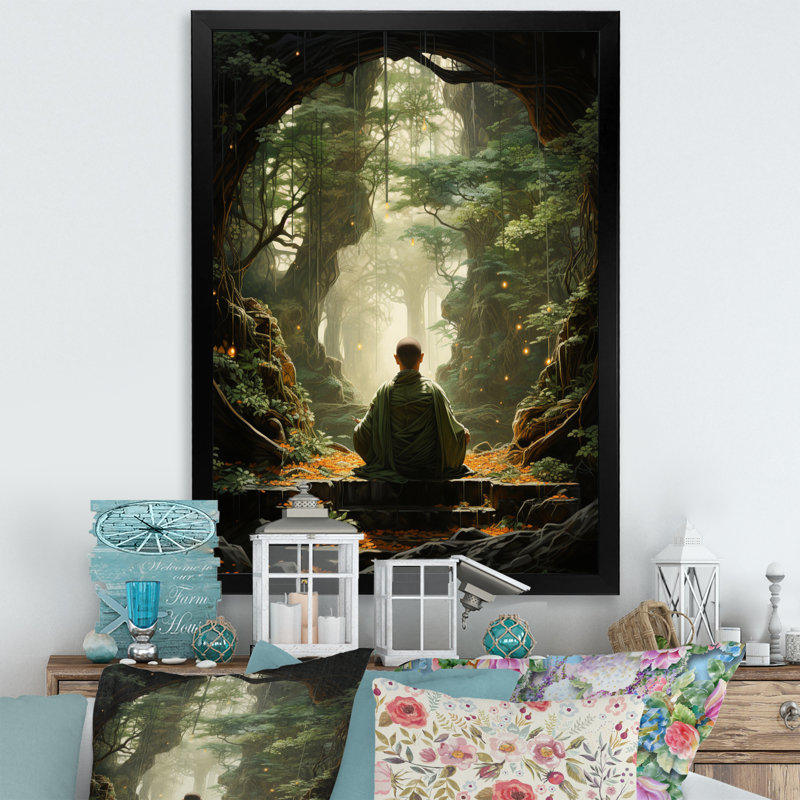 Art bouddhiste vert sur toile vert bouddhiste, Cadre photo noir, L 12 po x H 20 po