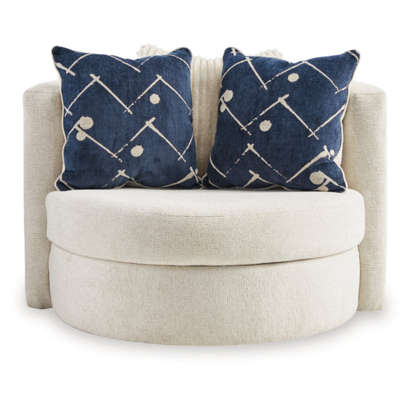 Ivory Plush Curved Swivel Accent Chair with Pillows