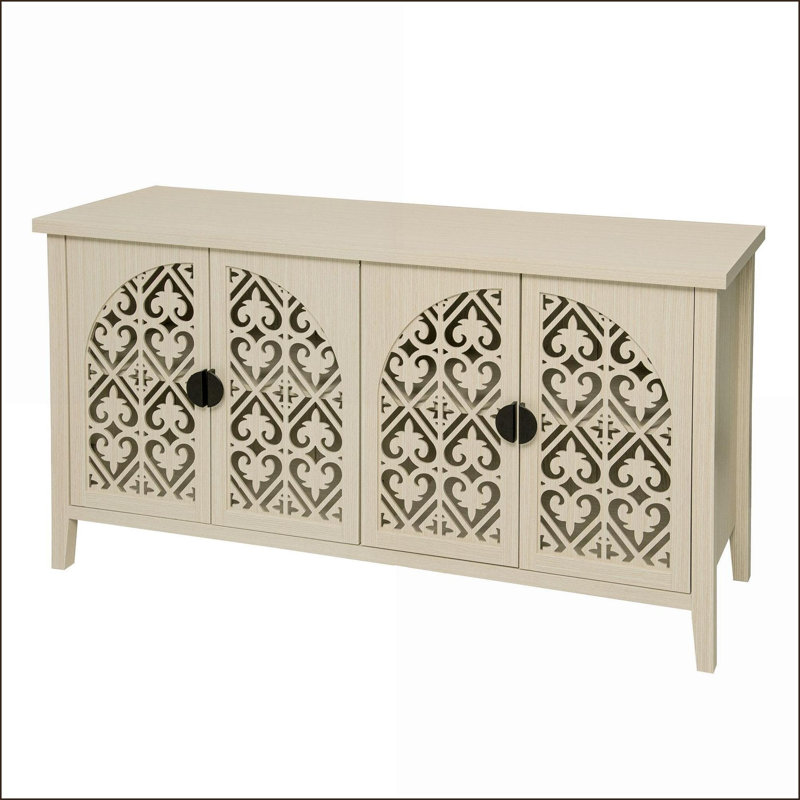 Cabinets avec 4 portes, motif évidé, style américain | Beige | Chambre à coucher