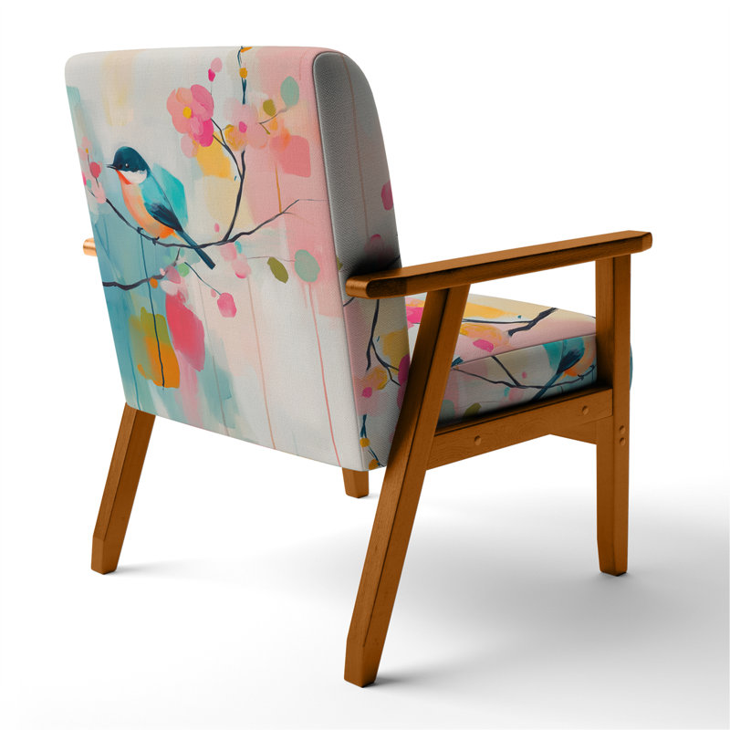 Chaise rembourrée Bird, Accoudoirs carrés bruns