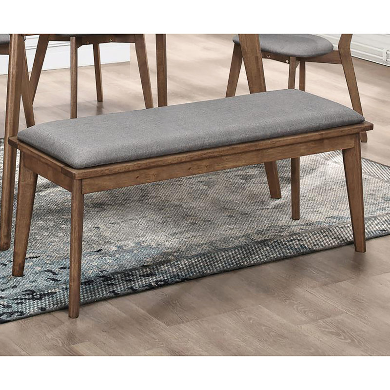 Grey Bench With Natural Walnut Base And Upholstery, Mid-Century Fabric Dining Frame, Vibe