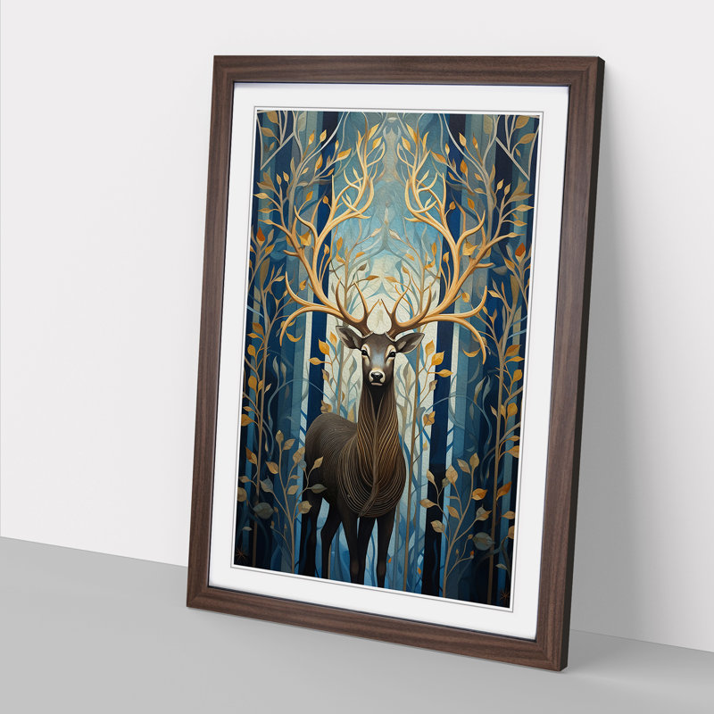 Stag No.3 - Framed Print, Walnut Framed, 34cm H x 25cm W