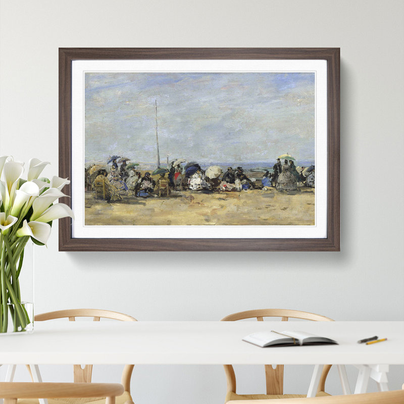 Beach at Trouville Vol.7 by Eugene Boudin - Picture Frame Painting, 27cm H x 36cm W x 2cm D, Walnut Framed