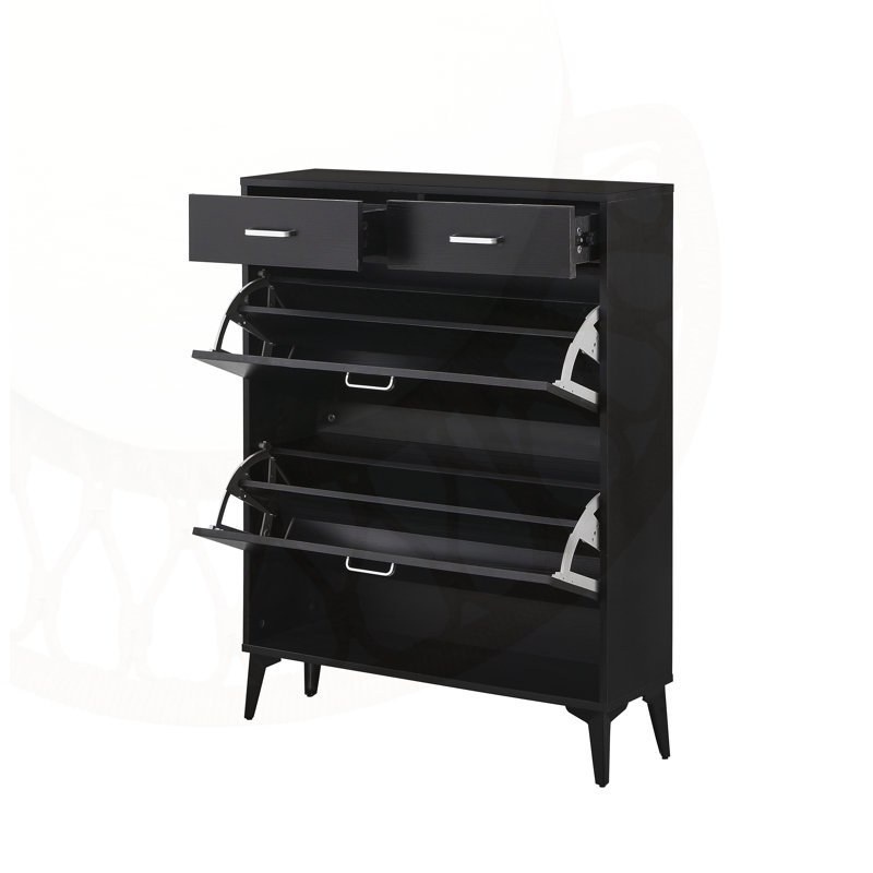 Large Tipping Bucket Shoe Cabinet with 2 Flip Drawers & 2 Regular Drawers, Space-Saving Organizer for Entryway and Hallway