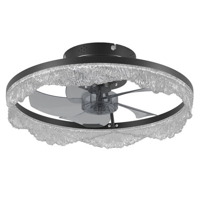Ventilateur de plafond encastré noir minimaliste de 16 po avec lumière, 6 vitesses et 3 niveaux d'intensité réglable OLONTIC pour la chambre à coucher et les espaces de vie