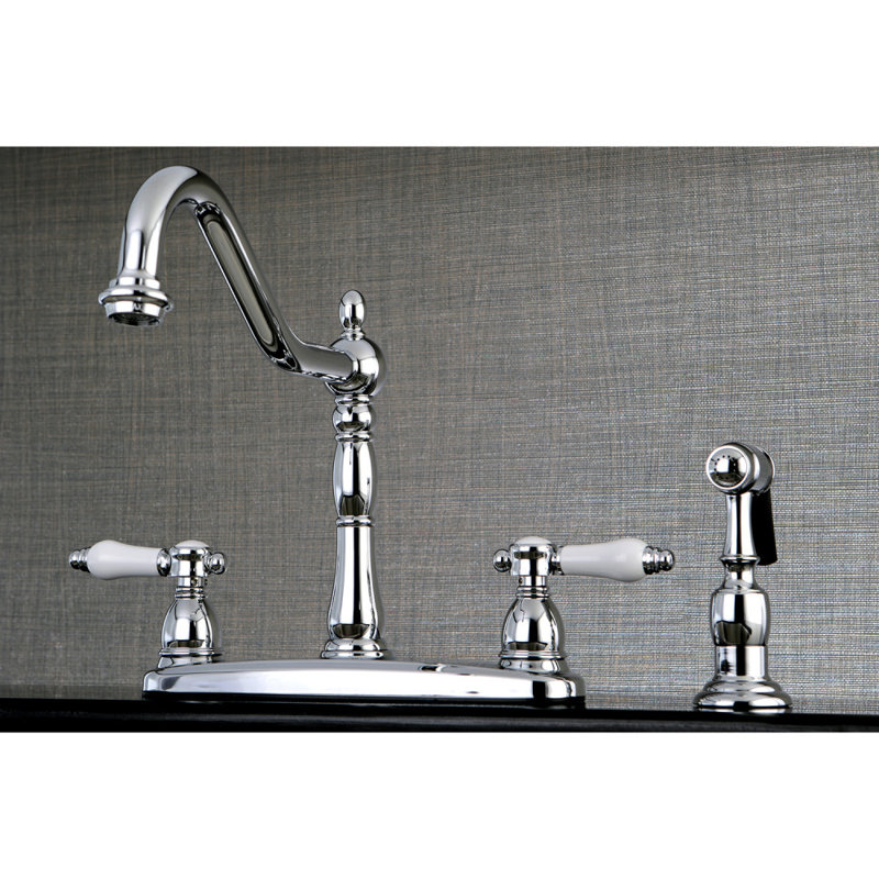 Robinet de cuisine à poignées doubles bel air avec pulvérisateur latéral bel air, Chrome poli