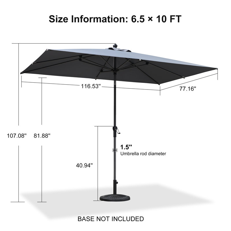 198cm X 304cm Rectangular Market Parasol, Light Gray