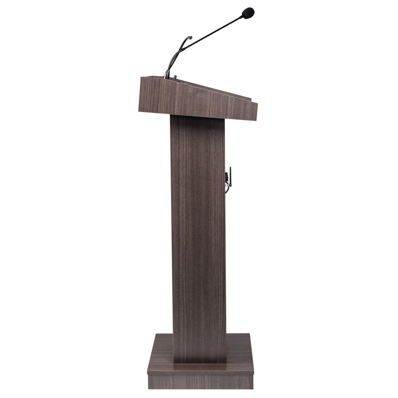 Brown MDF and Laminate Lectern with Amplifier and Microphone