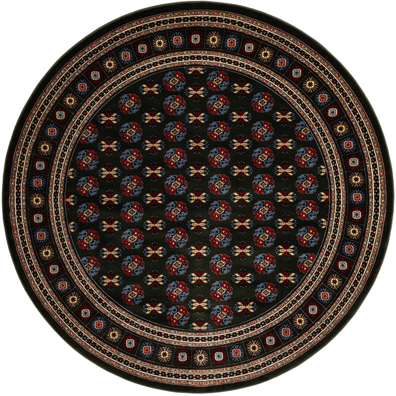 Tapis traditionnel Hinshaw vert foncé, Rond 7 pi 10 po