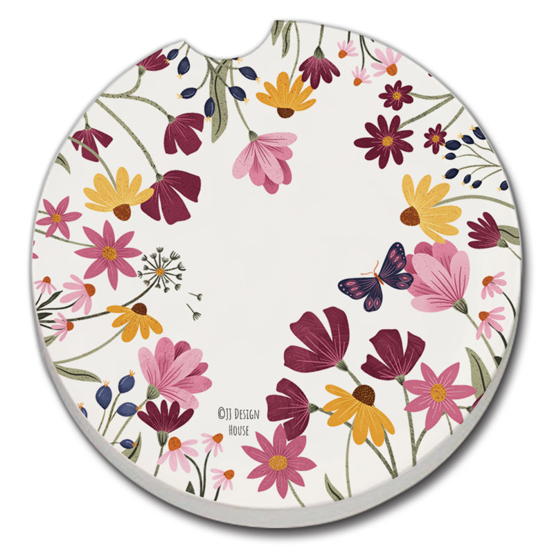 Dakota Fields Blooming Borders Single Car Coaster for Vehicle Cup Holder