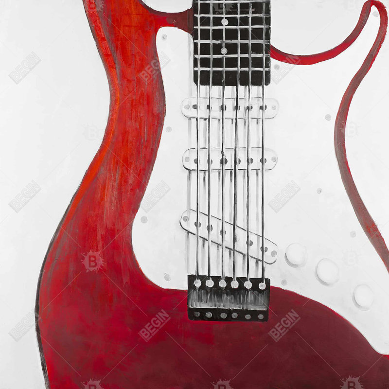 Toile rouge avec guitare électrique | Décoration blanche pour passe-temps musicale