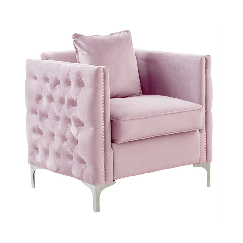Fryd Purple Velvet Chair With 1 Pillow Chair, Metal Chair, Pink Velvet