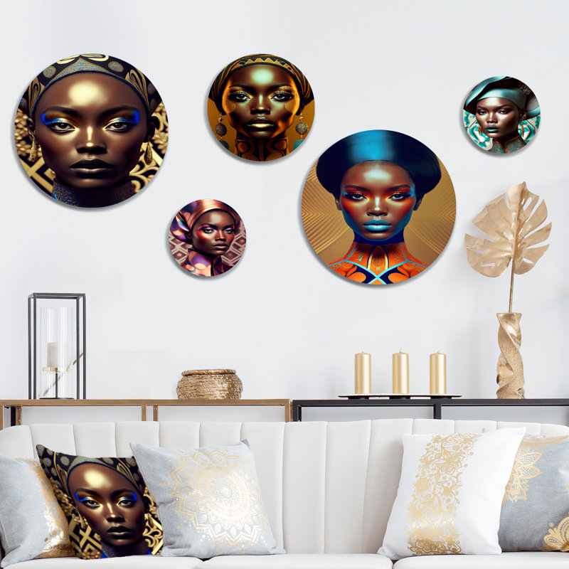Portrait d'une femme africaine glamour - décoration murale en métal femme afro-américaine