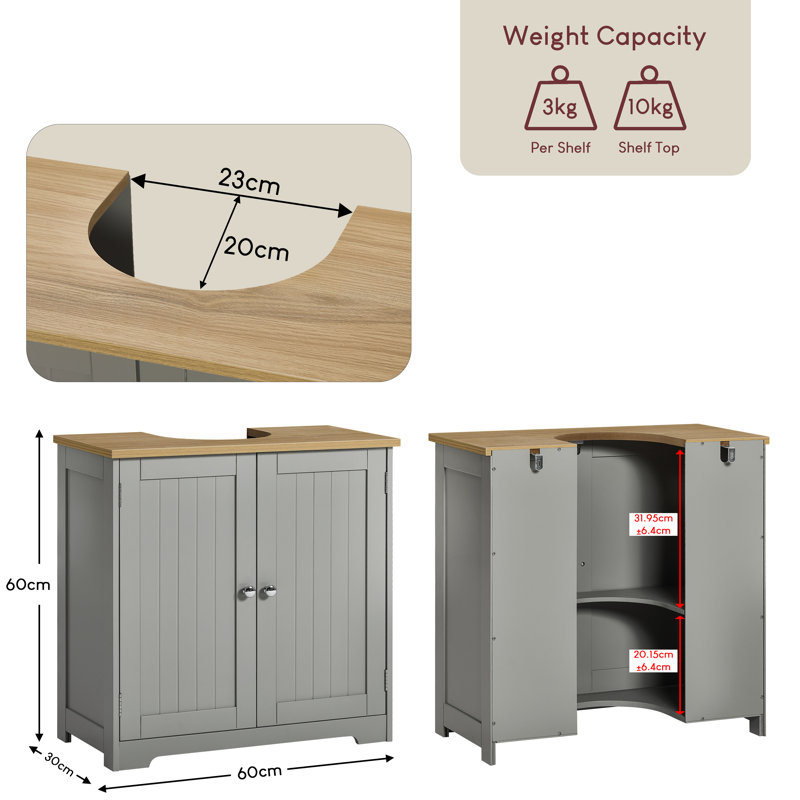 Milano 60cm Wall Mounted Single Bathroom Vanity Base Only, Tan/Oak