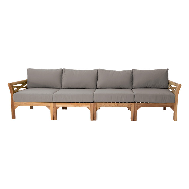 Canapé d'extérieur en teck avec coussins Sunbrella Monterey, Taupe