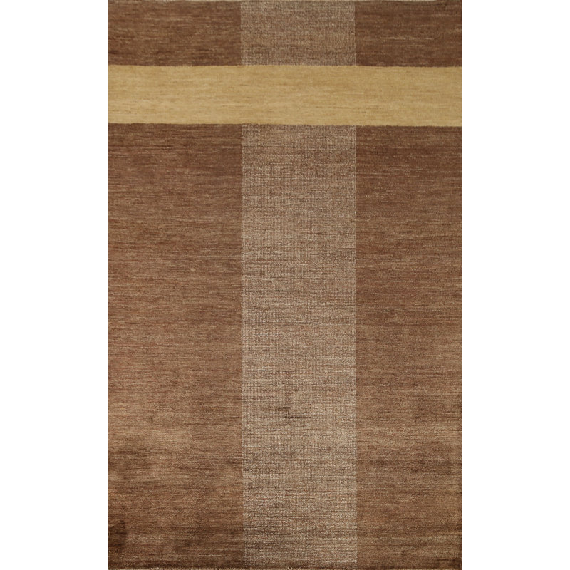 One-of-a-Kind 5'7" X 8' New Age Wool Area Rug Brown/Ivory/Gold