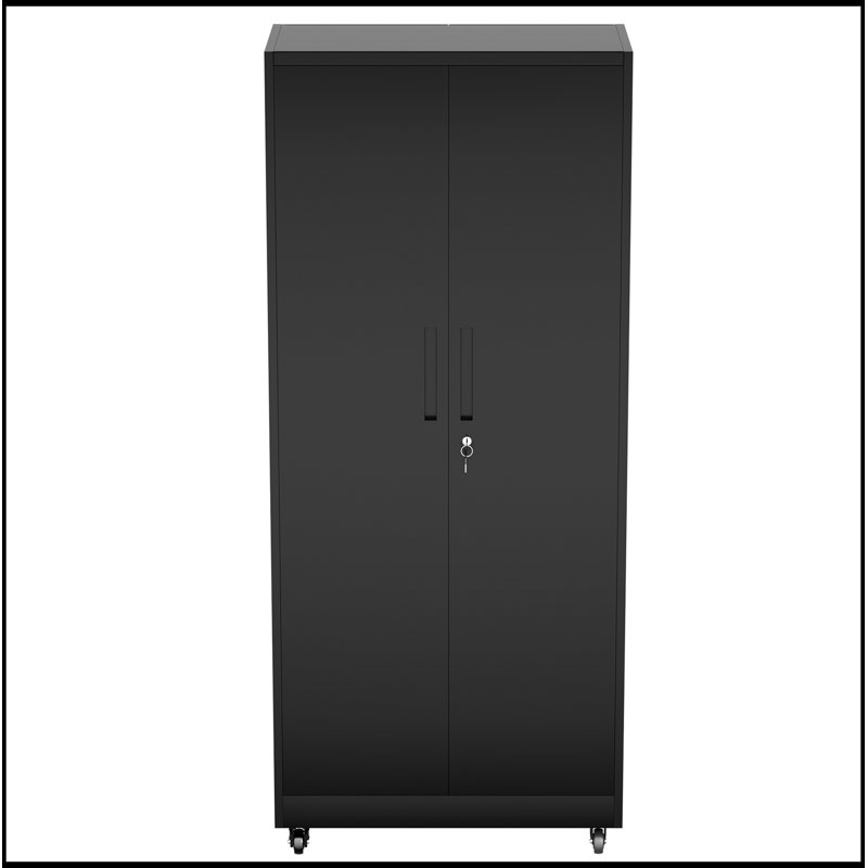 Armoire de rangement en métal avec roulettes, serrure et 4 tablettes réglables