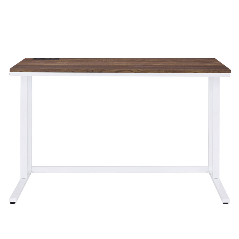 Bureau d'écriture en noyer et blanc avec port USB, Blanc