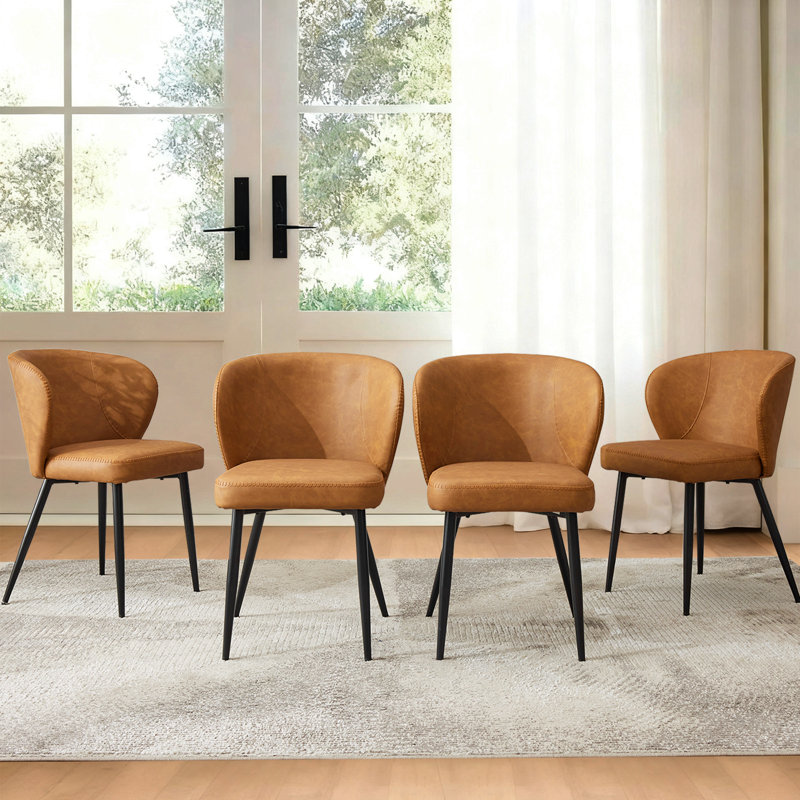 Leather Dining Chair Modern Kitchen & Makeup Chair, Side Chair With Stell Legs, Ergonomic Backrest, Brown, 4