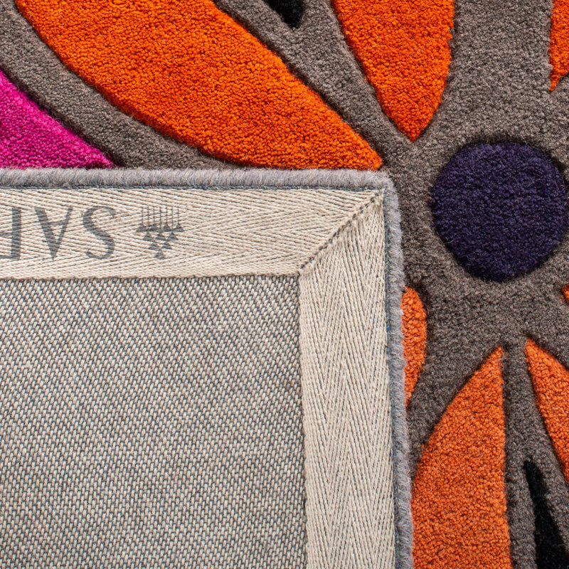Tapis noir / orange en laine touffeté à la main Clovill, Tapis de couloir 2 pi 6 po x 8 pi