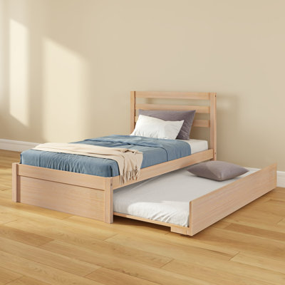 Bear Twin Single Bed w/ Trundle, Oak Embossed Natural
