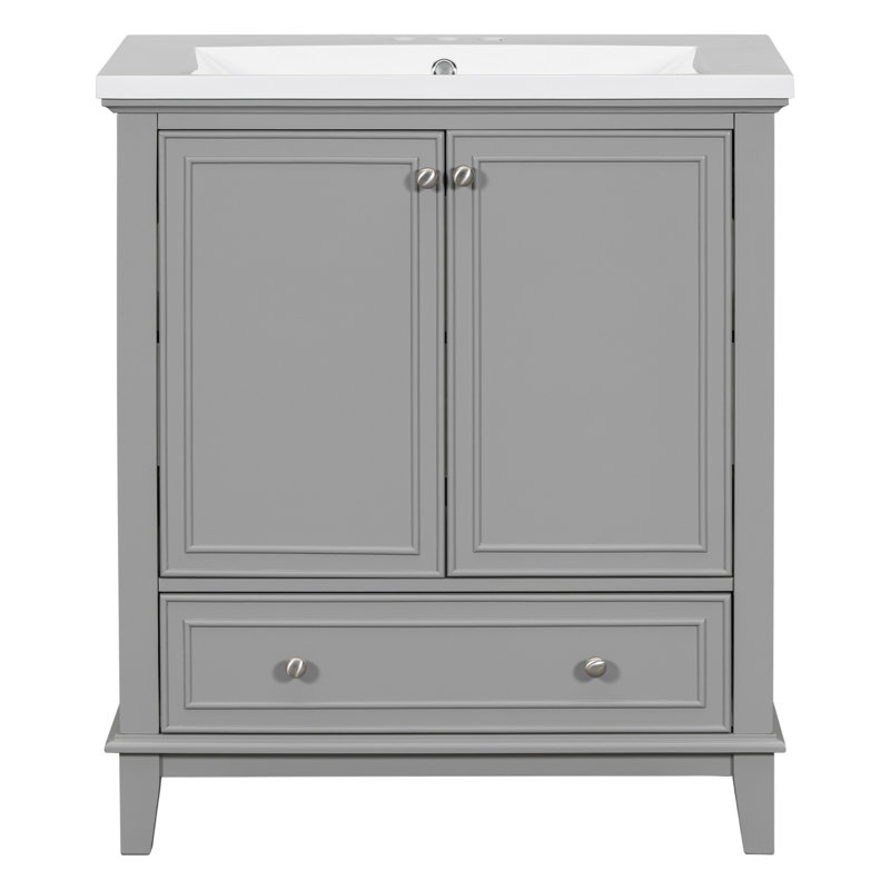 Ensemble de meuble-lavabo multifonctionnel avec portes et tiroir 30 po avec cadre et panneau de fibres à densité moyenne, gris