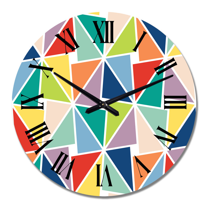 Multicolored Triangle Pattern - Patterned wall clock, Large
