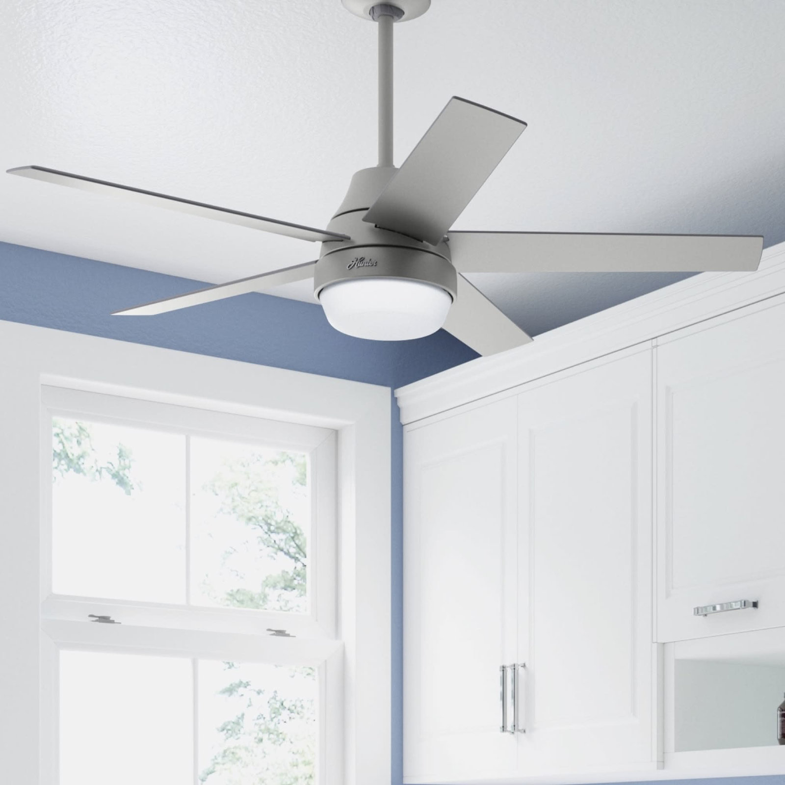 Aerodyne 52" Smart Ceiling Fan with LED Light Kit, Matte Silver