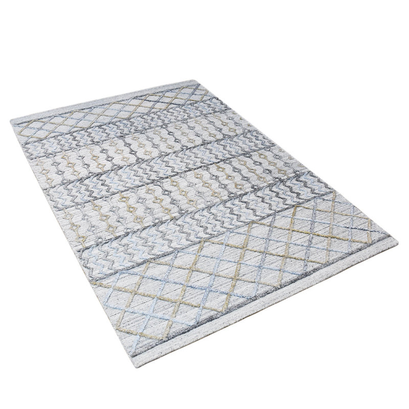Tapis d'intérieur rectangulaire en polypropylène gris tissé à la main Kilim, Rectangle 5 pi x 8 pi