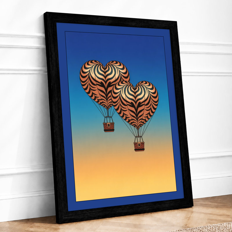 Sunrise Balloons Retro - Framed Print, A4 - 29.7 x 21.0 cm, Black
