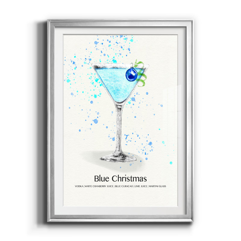 «Blue Christmas Cocktail» par J Paul - impression encadrée sur papier, H 26,5 po x l 36,5 po x P 1,5 po