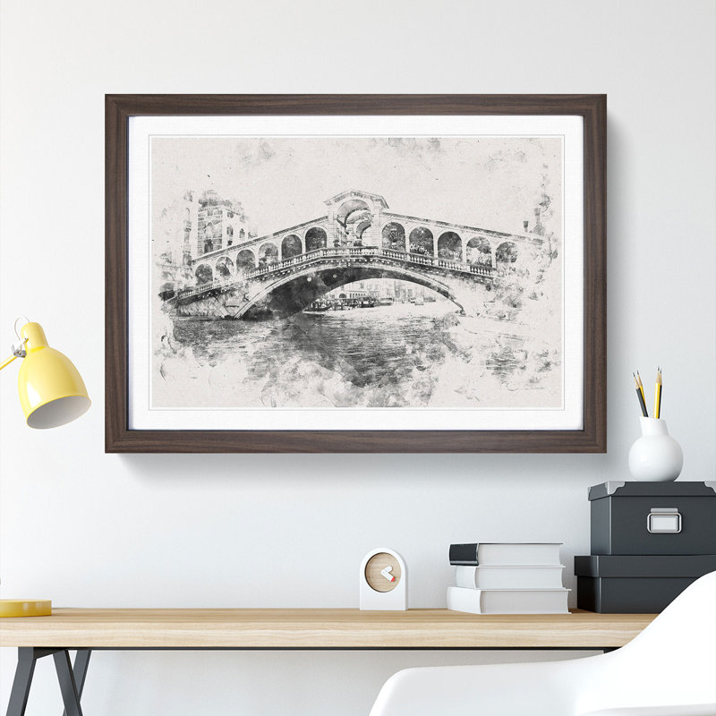 Rialto Bridge Venice Italy - Picture Frame Painting Print, Walnut Framed, 62cm H x 87cm W x 2cm D