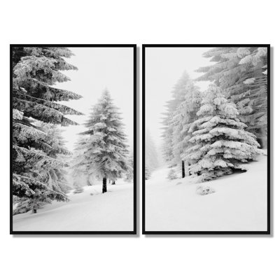 Neige recouverte de pin dans les Laurentides - impression sur toile de pin, décoration murale nature blanche 2 pièces