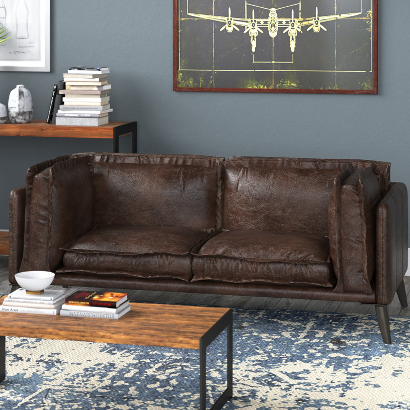 Distressed Chocolate Leather Loveseat with Down Fill Cushions