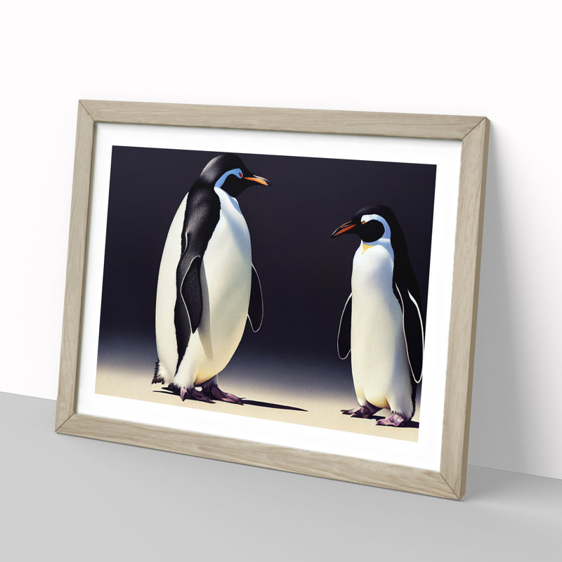 XH1022-6879X Penguins - Single Picture Frame Print, 34cm H x 46cm W x 2cm D, Oak Framed