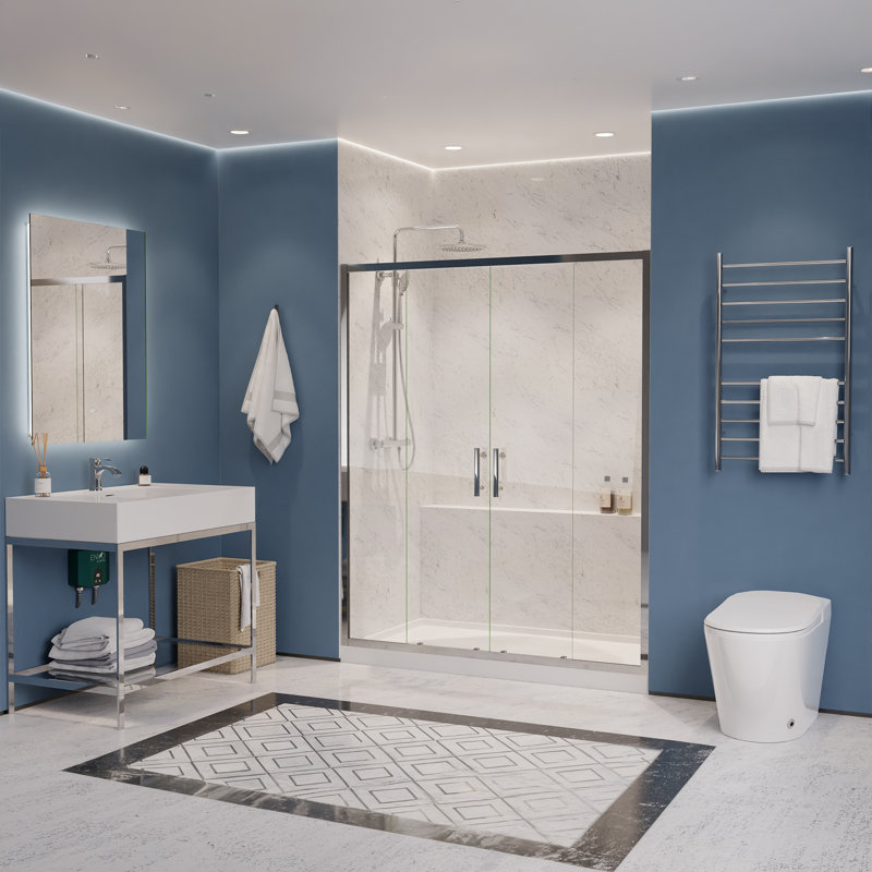 60'' - W x 70'' H Double Added Door Framed Shower Door with, Chrome