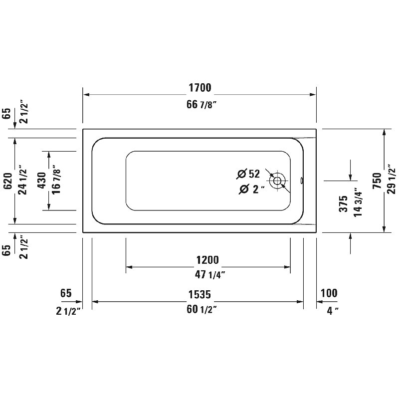 Duravit D-Code 67" x 30" Drop In Soaking Bathtub