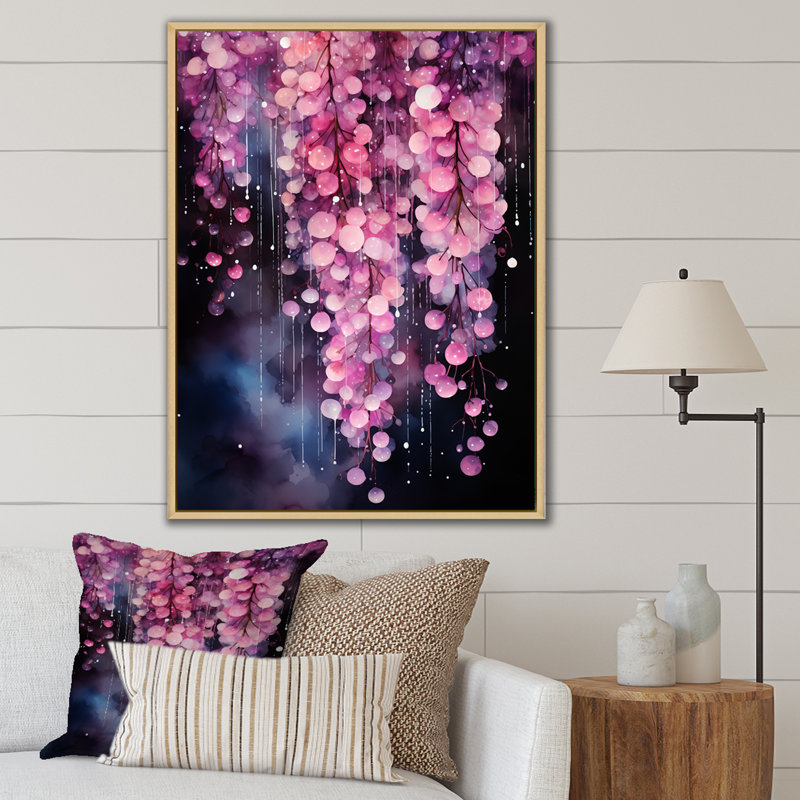 Fuchsia rose mesdames fleurs - décoration murale fuchsia, Cadre flottant brun, H 20 po x l 12 po x P 1 po