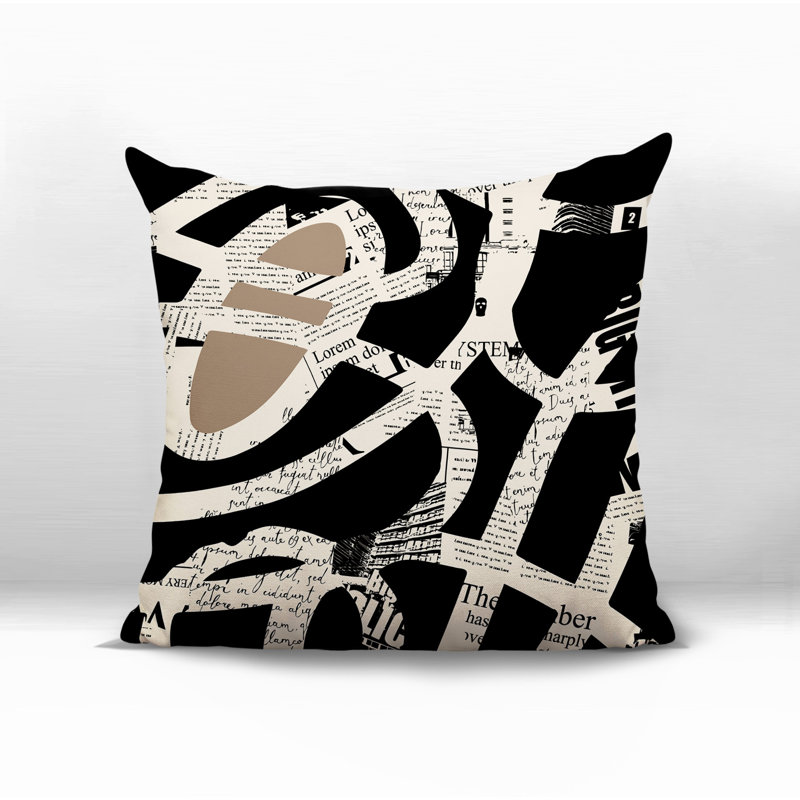Oreiller carré réversible intérieur / extérieur Kaya, H 15 po x l 15 po, Beige / noir / blanc cassé abstrait