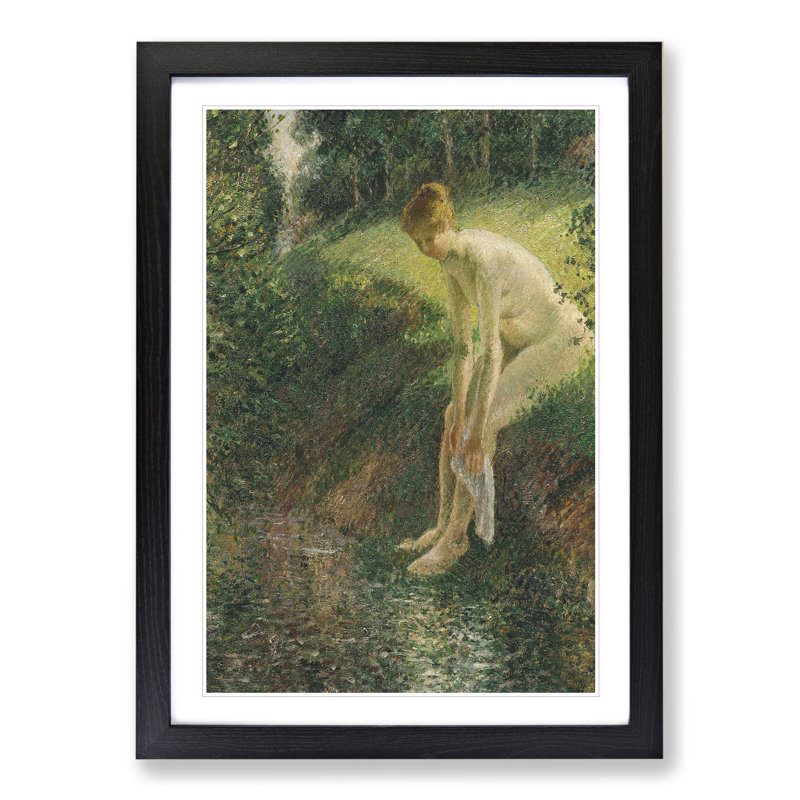 Lady Cleaning Her Leg by Camille Pissarro - Picture Frame Painting, Black Framed, 65cm H x 48cm W x 2cm D