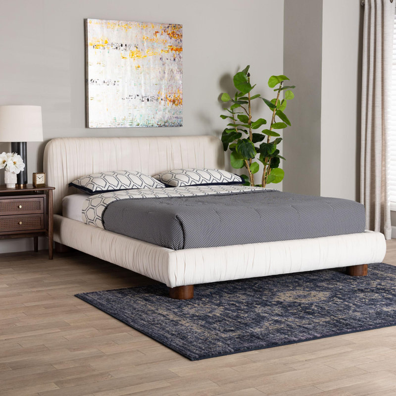 Lit plateforme en velours plissé Kyrelle Baxton Studio Emsley