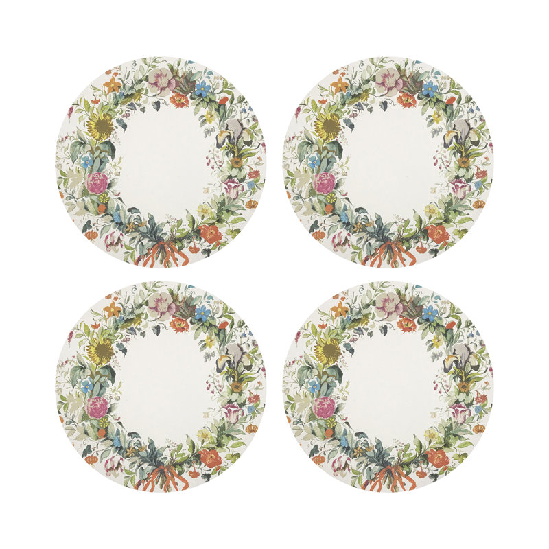 Wreath Flowers Pebble 16" Vinyl Placemat, Gold