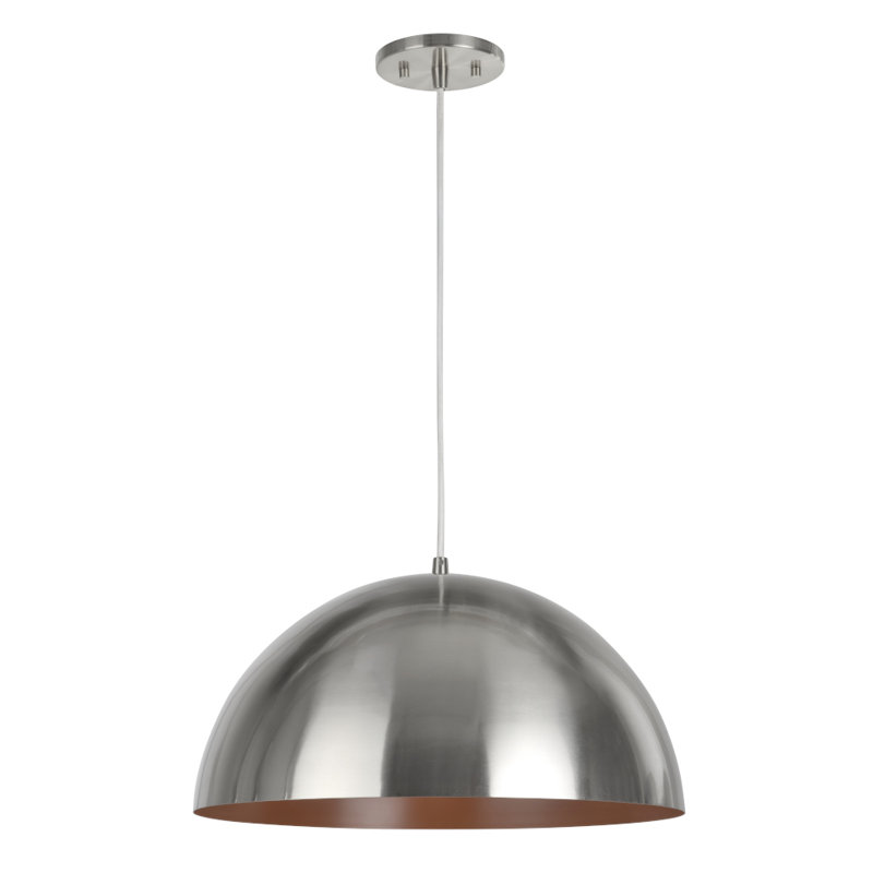 Luminaire suspendu en dome à 1 lumière, Nickel satiné