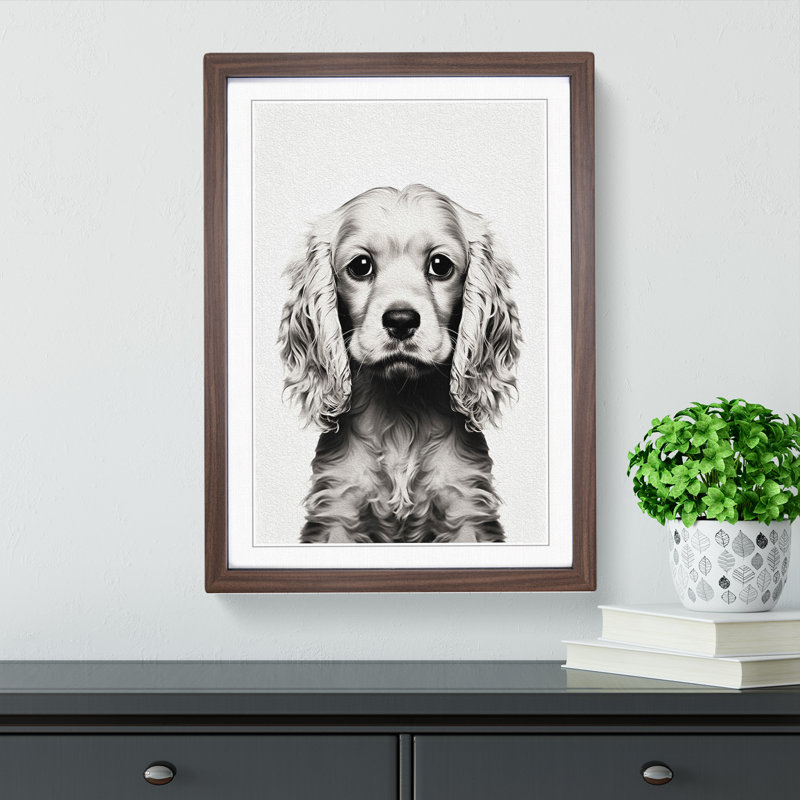 Cocker Spaniel Minimalism No.3 - Single Picture Frame Print on Wood, Walnut, 64cm H x 46cm W x 2cm D